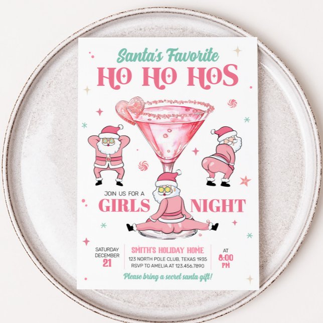 Convites Festa de Natal da Noite das Meninas Favoritas Sant (Santa Funny Girls Night Christmas Party Invitation )
