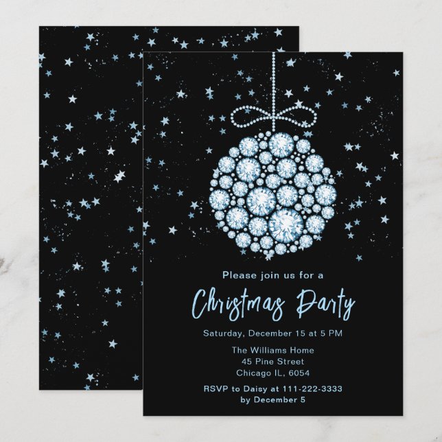 Convites Festa de Natal da Ornament Glam Blue (Frente/Verso)