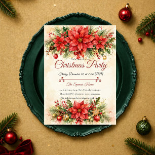 Convites Festa de Natal da Poinsettia Elegante