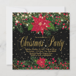 Convites Festa de Natal da Poinsettia Vermelha Rústica