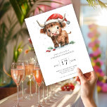 Convites Festa de Natal da Vaca das Terras Altas e Bonitas<br><div class="desc">Festa de Natal de Vaca das Terras Altas. Disponível digitalmente e impresso. Bonitinho festivo,  com esta design divertida com uma doce vaca em terra firme no seu chapéu de Papai Noel.</div>