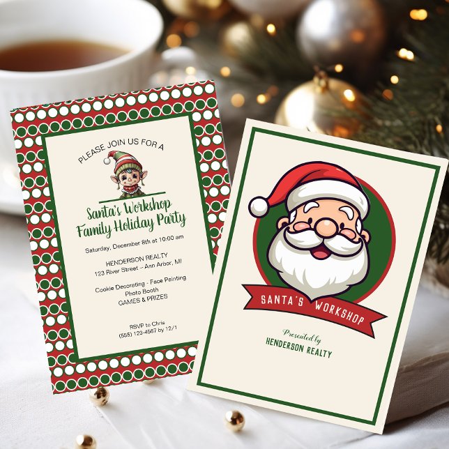 Convites Festa de Natal da Workshop de papais noeis (Santa Clause party invitation for customer appreciation event.)