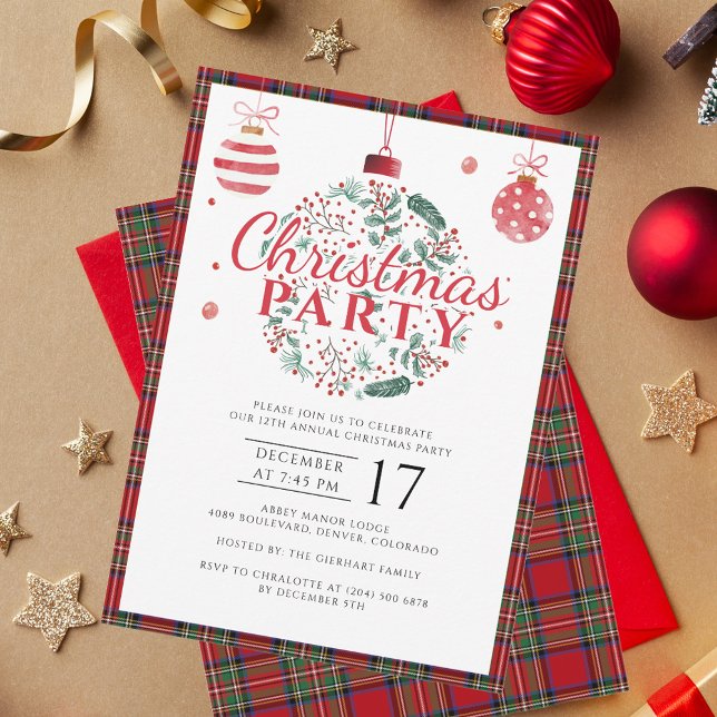 Convites Festa de Natal da xadrez Russo Stewart Tartan (Rustic Plaid Christmas Tartan Stewart Party Invitation)