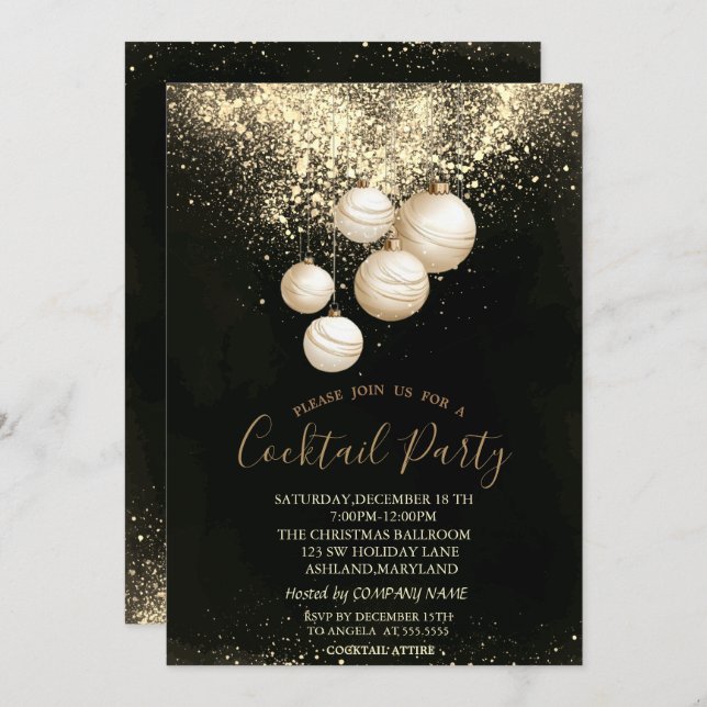 Convites Festa de Natal das Bolas de Decoração Confetti (Frente/Verso)