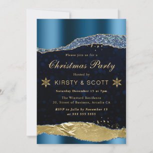 Convites Festa de Natal das Lágrimas de Glam Azul e Dourada