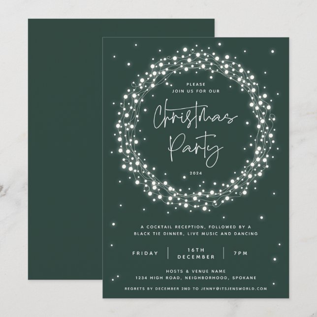 Convites Festa de Natal das Luzes de Espumação Verde Elegan (Frente/Verso)