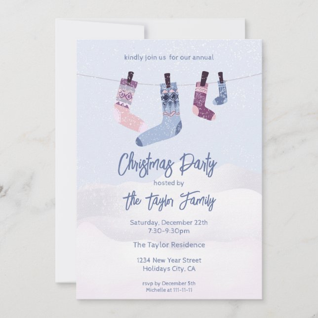 Convites Festa de Natal das Meias de inverno de Férias Féri (Frente)