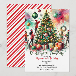 Convites Festa de Natal das Meninas Decorando a Árvore