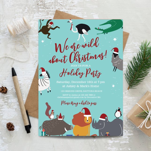 Convites Festa de Natal de Animais Selvagens (Wildlife Animals Christmas Party Invitation)
