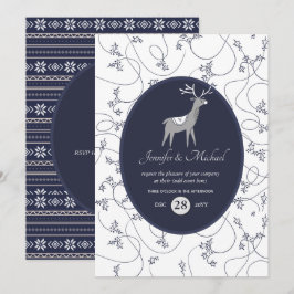 Convites Festa de Natal de Arte Popular Navy Blue Stag QUAL