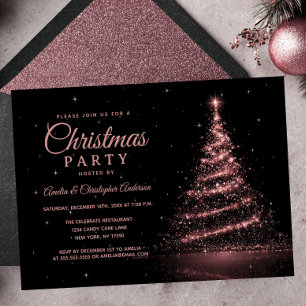 Convites Festa de Natal de Árvore Leve e rosa Dourada Spark