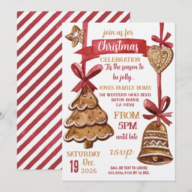 Convites Festa de Natal de Biscoito de Gengibre (Frente/Verso)