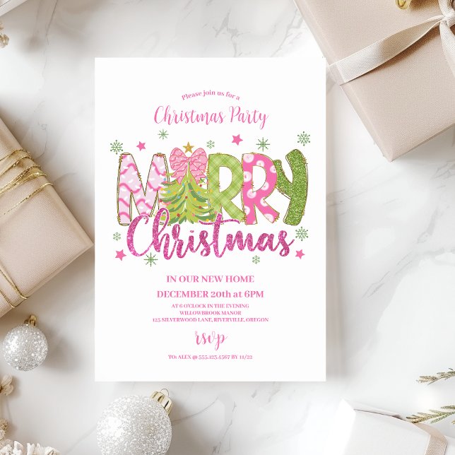 Convites Festa de Natal de Biscoito de Gengibre Rosa Verde (Criador carregado)