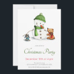 Convites Festa de Natal de Bonito Verde Snowman<br><div class="desc">Convite de Natal minimalista com uma ilustração de um boneco de neve e seus amigos de urso e cão. Excelente para a próxima temporada. Ilustrada e projetada por Patricia Alvarez.</div>