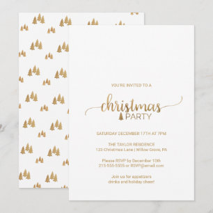 Convites Festa de Natal de Caligrafia Simples e Dourada