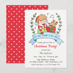 Convites Festa de Natal de Cantor Bonito e Reindeer