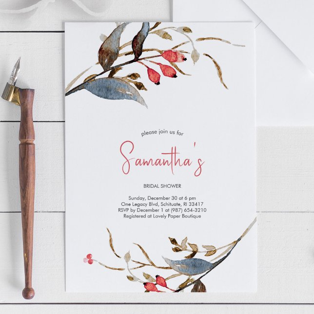 Convites Festa de Natal de chá de panela Botânico de Aquare (rustic bridal shower invitations watercolor botanical design)