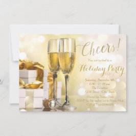 Convites Festa de Natal de Champanhe Dourada Elegante
