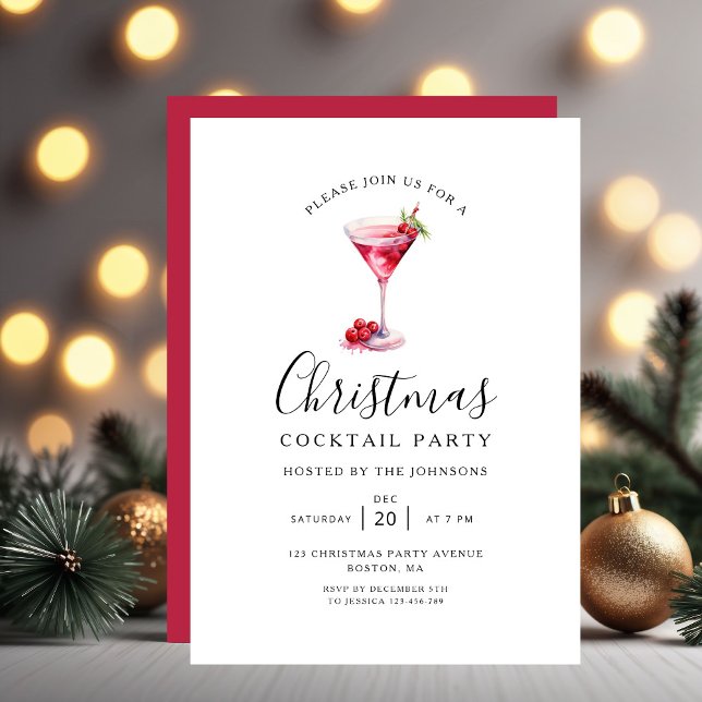 Convites Festa de Natal de Cocktail de Férias Elegante (Elegant Holiday Cocktaill Christmas Party Invitation)