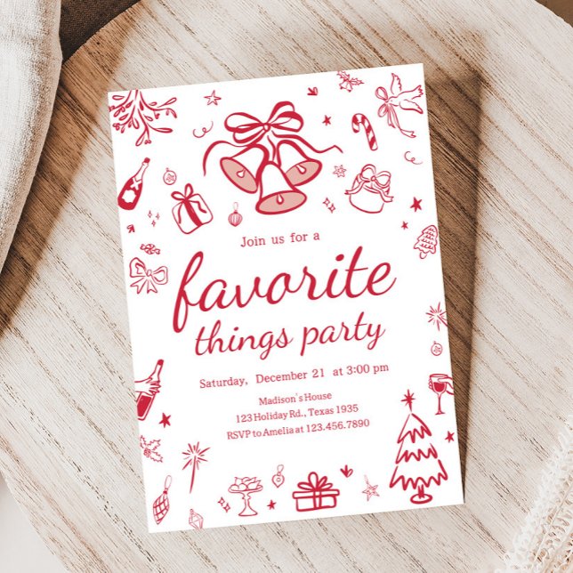 Convites Festa de Natal de Coisas Favoritas Whimsical (Hand Drawn Favorite Things Christmas Party Invitation)