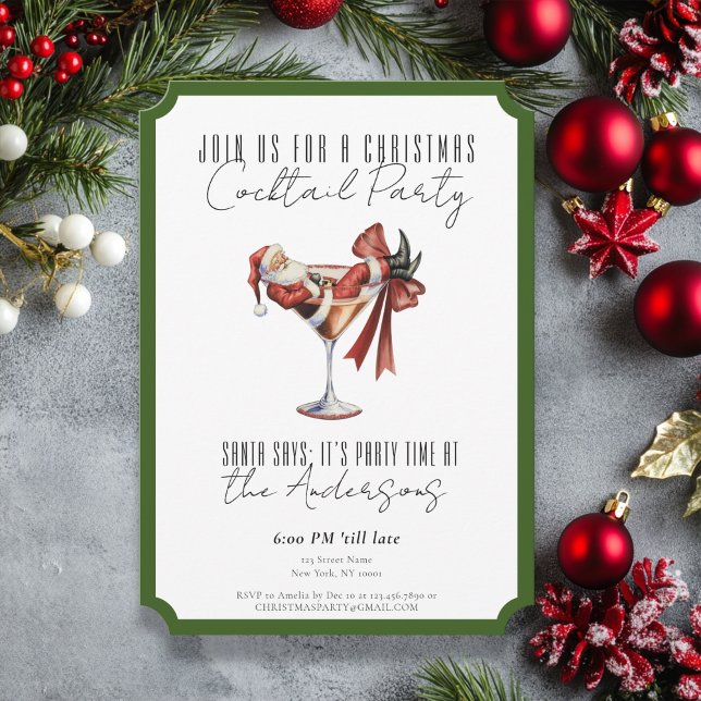 Convites Festa de Natal de Coquetel Minimalista Personaliza (Custom Minimalist Santa Cocktail Christmas Party Invitation)