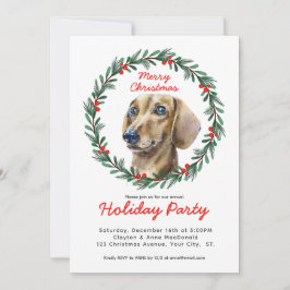 Convites Festa de Natal de Cute Dachshund Greenery Wreath