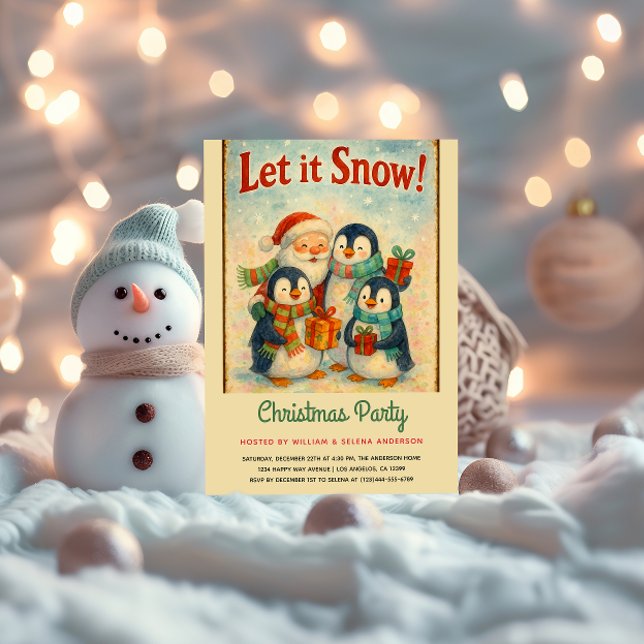 Convites Festa de Natal de Cute Vintage Penguin (Criador carregado)