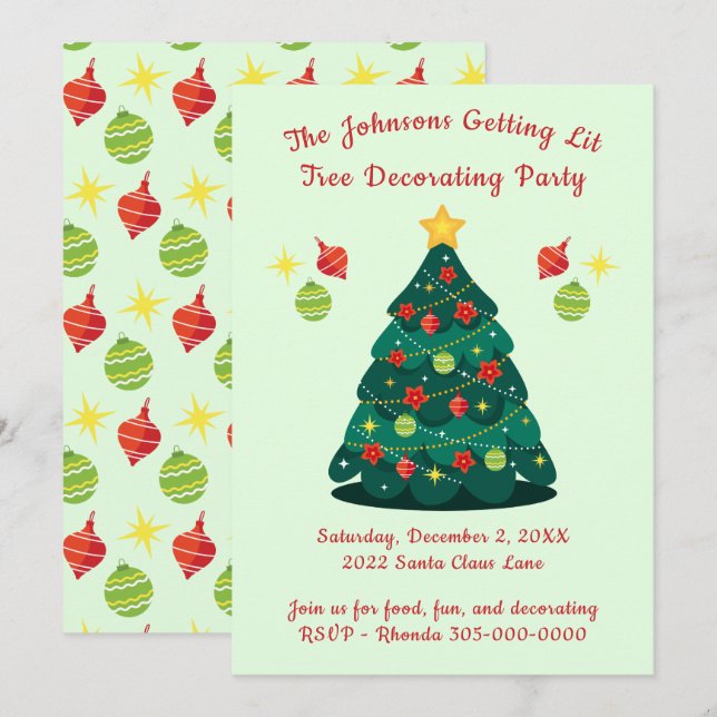 Convites Festa de Natal de Decoração da Árvore de Lit (Frente/Verso)