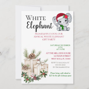 Convites Festa de Natal de Elefante Branco para Crianças Mo