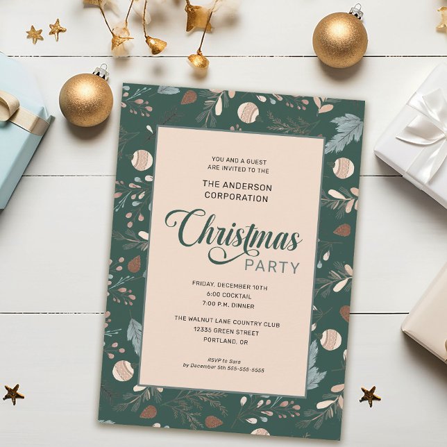 Convites Festa de Natal de Escritório com Folhagem de Inver (Criador carregado)