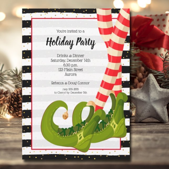 Convites Festa de Natal de Feriado de Pernas do Elfo Whimsi (Whimsical Elf Legs Holiday Christmas Party Invitations)