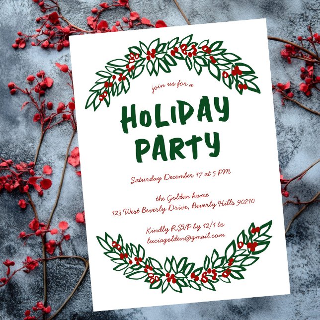 Convites Festa de Natal de Férias Garland Wreath CLIENTE (Garland Wreath Holiday Christmas Party CUSTOM Line Art Minimal Simple Doodle Invitation
)