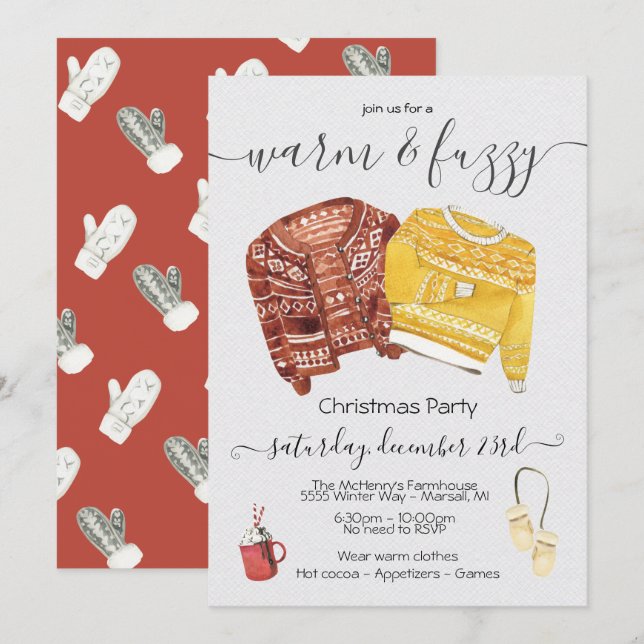 Convites Festa de Natal de Férias Quentes e Felpudos (Frente/Verso)