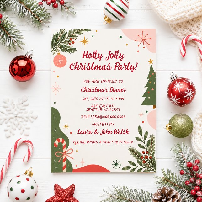 Convites Festa de Natal de Férias Retro Fofa (retro holiday invitation
)