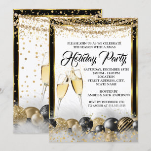 Convites Festa de Natal de Fim de Ano em Champagne Dourado 