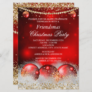 Convites Festa de Natal de Friendsmas Dourada Vermelha