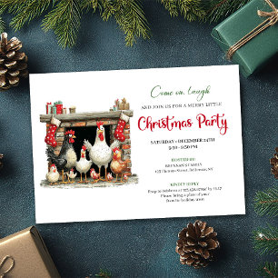 Convites Festa de Natal de Galinhas em Aquarela Caprichosa