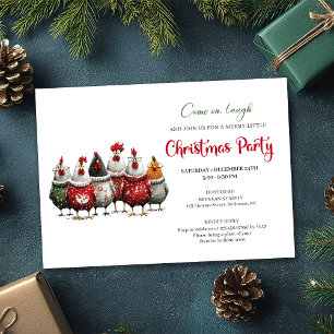 Convites Festa de Natal de Galinhas Vermelhas e Verdes Capr