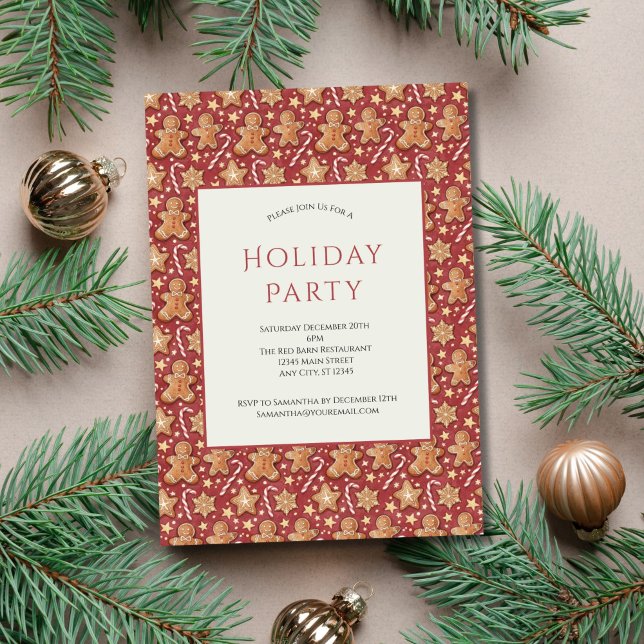 Convites Festa de Natal de Gingercake Men Candy Cane (Gingerbread men and Candy canes Holiday Christmas Party Invitation. Printed or digital download)