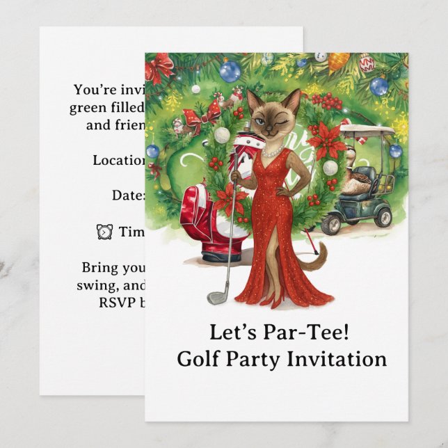 Convites Festa de Natal de Golfe colocando verde (Frente/Verso)