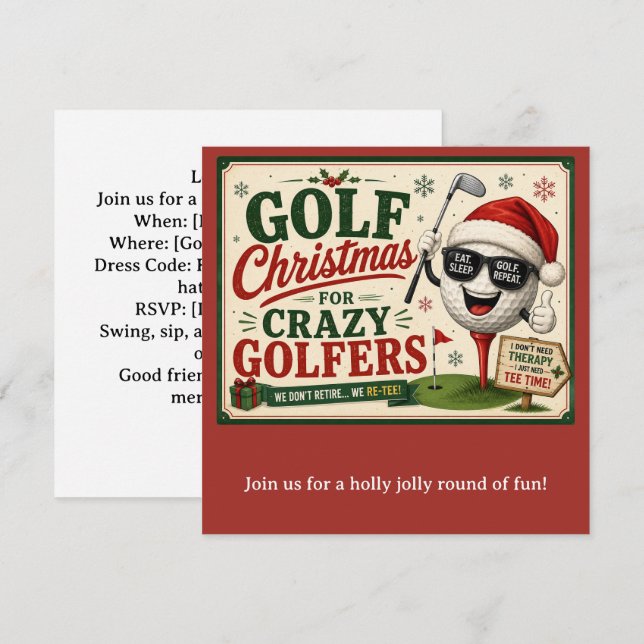 Convites Festa de Natal de Golfe Vamos Par-Tee  (Frente/Verso)