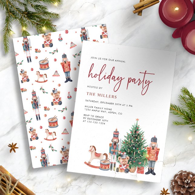 Convites Festa de Natal de Inverno (Personalized Traditional Nutcracker Holiday Party Invitation)