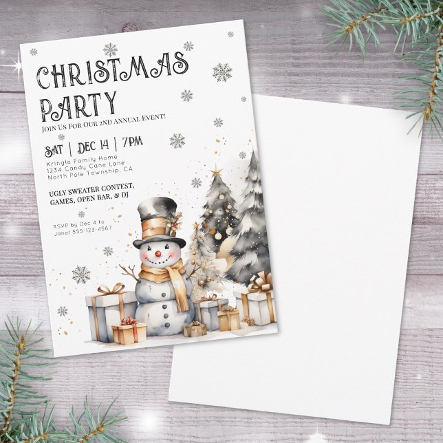 Convites Festa de Natal de Inverno Festiva Preto Branco (Black White Festive Winter Christmas Party Invitation)
