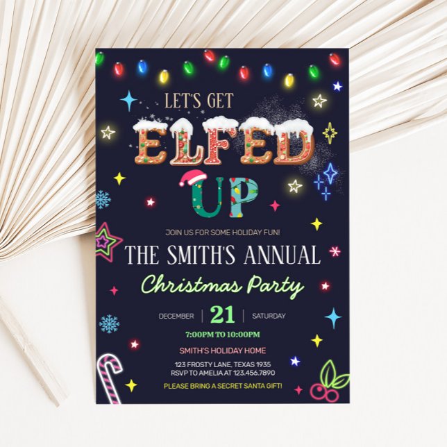 Convites Festa De Natal De Inverno Para Serem Alimentados P (Let's Get Elfed Up Winter Neon Christmas Party Invitation)
