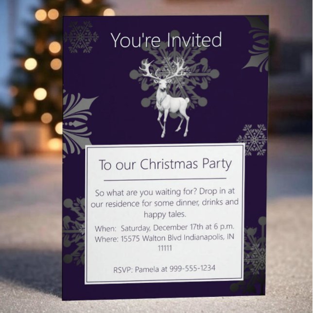 Convites Festa de Natal de Ivory Reindeer | Roxa (Purple Ivory Reindeer Christmas Party Invitation)