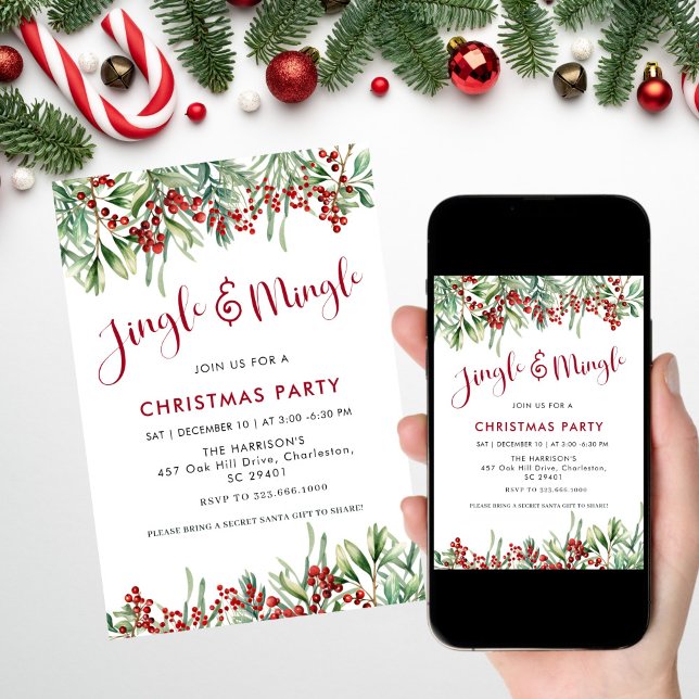 Convites Festa de Natal de Jingle & Mingle Holiday Greenery (Criador carregado)