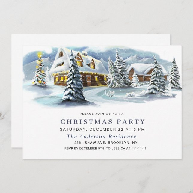 Convites Festa de Natal de Natal Elegante para a Paisagem d (Frente/Verso)