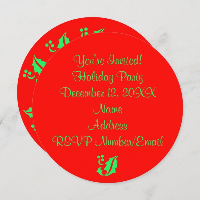 Convites Festa de Natal de Natal Holly Round Red 4Jane (Frente/Verso)