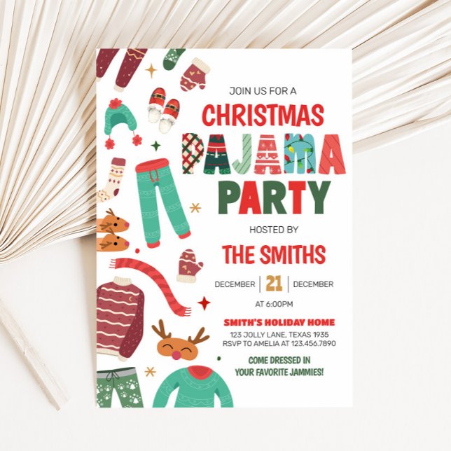 Convites Festa de Natal de Natal no Natal do Pajama (Holiday Pajama Christmas Party Invitation)