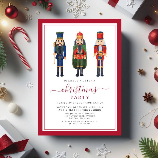 Convites Festa de Natal de Nozes Esfestivas (Festive Nutcracker Christmas Party Invitation)